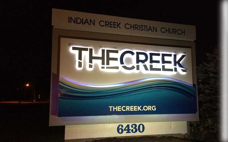 Indian Creek Christian Church Exterior Lit Sign